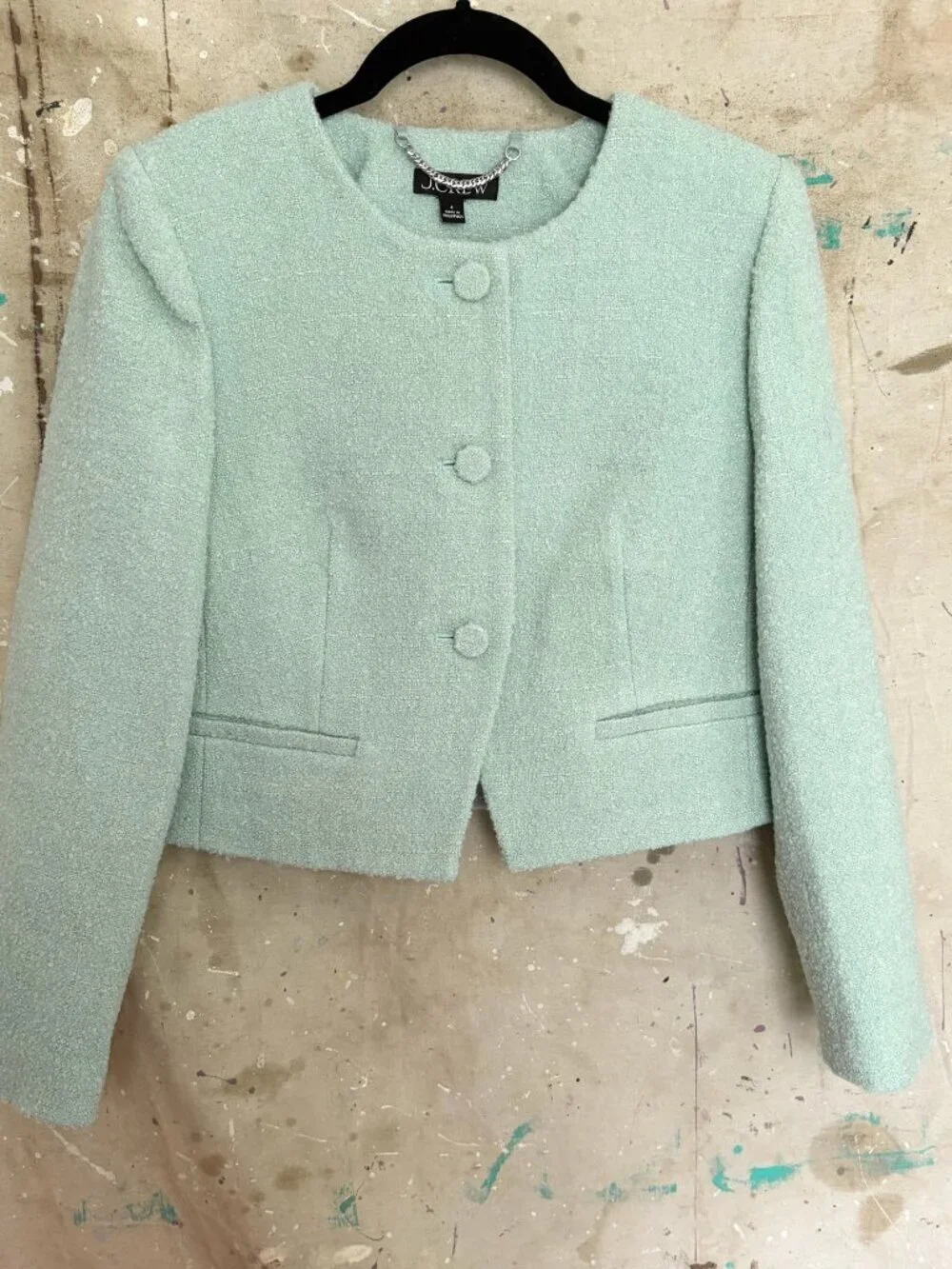 J Crew Lady Jacket in Bouclé Tweed, Faded Mint